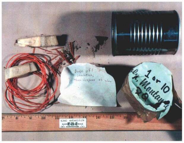 Остатки одного из самодельных взрывных устройств, изготовленных Унабомбером. /Фото: thesmokinggun.com