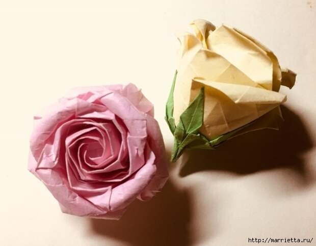 Роза в технике оригами из бумаги (1) (586x457, 108Kb)
