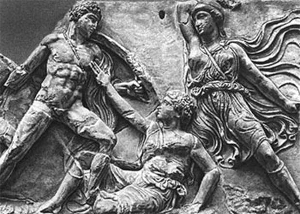 Ахилл сражается с Пенсифелеей. Фрагмент восточного фриза храма Аполлона в Бассах. Кон. 5 в. до н. э.
