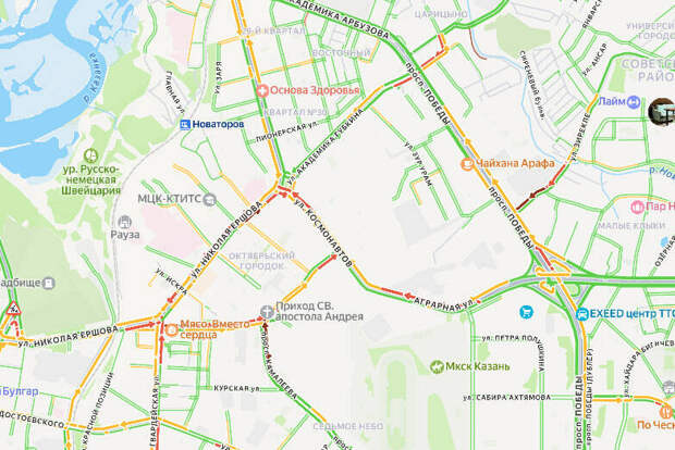 Утренние пробки парализовали Советский район Казани