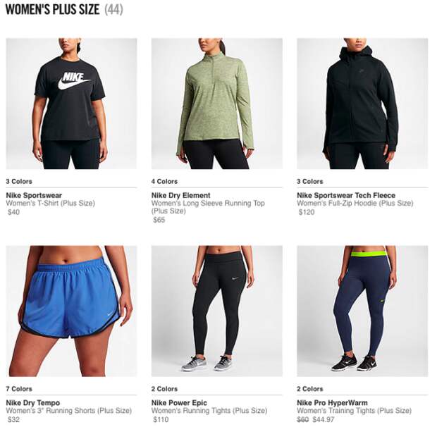 В женской коллекции плюс-сайз - 44 наименования спортивной одежды nike, plus-size, полные женщины, спортивная одежда