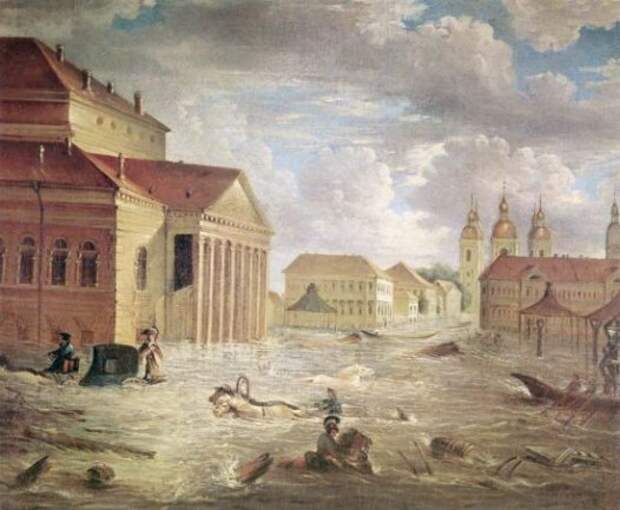 Самое мощное наводнение за всю историю Петербурга в 1824 года. Вода поднялась на 4 метра..Рис.2 история, история создания, петр1