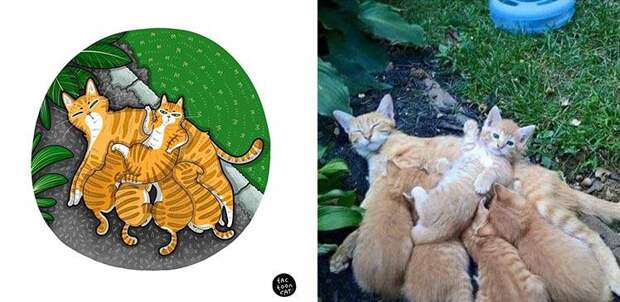 Художница рисует пародии на кошек-звёзд интернета