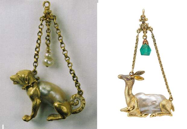 Подвеска в виде охотничьей собаки,1560, золото, жемчуг