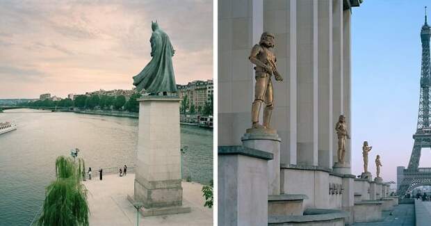 3-D художник «заменил» известные памятники Парижа на статуи героев фильмов, книг и мультиков