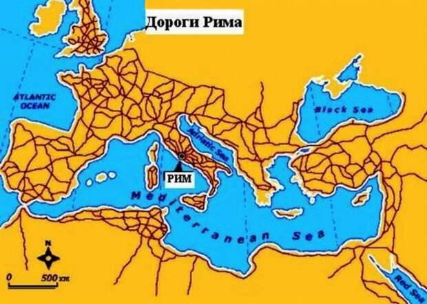 Сеть основных римских дорог.