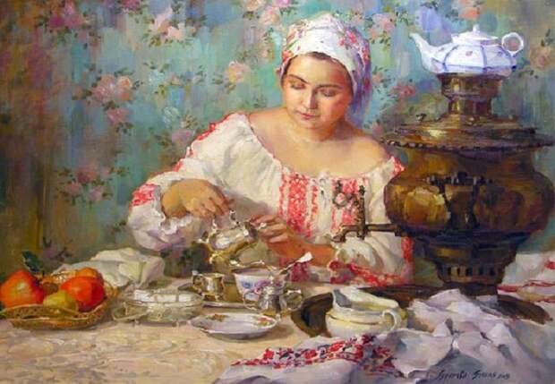 Чаепитие за самоваром. Чаепитие за самоваром.