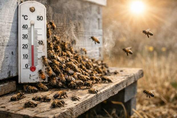 Экстремальная жара нарушает терморегуляцию ульев и сокращает семьи пчёл