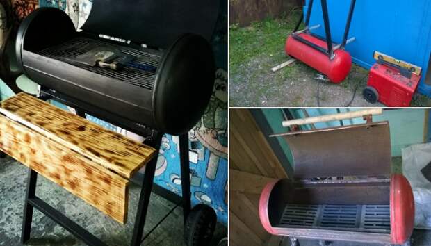 Печка-гриль из газового баллона с деревянным столиком. | Фото: pikabu.ru. Печкагриль из газового баллона с деревянным столиком Фото pikaburu