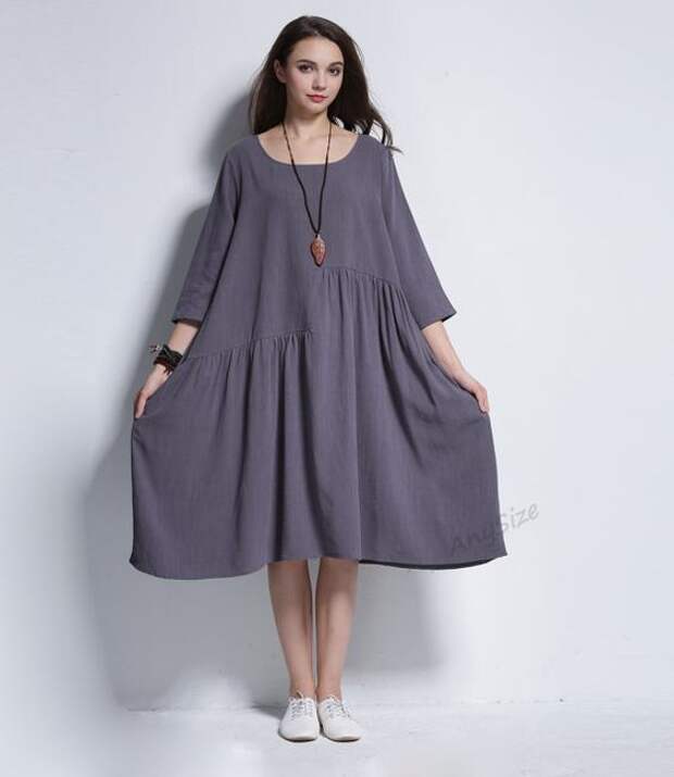 Any Size soft linen A-line dress plus size dress plus by AnySize: 