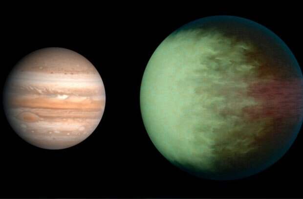 Сравнение размеров Юпитера и планеты Кеплер 7В