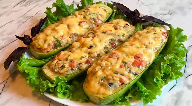 Запеченные фаршированные кабачки – лодочки