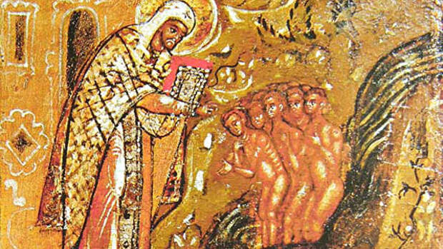 Святитель Леонтий крестит детей. Клеймо иконы Леонтий Ростовский с житием в 24 клеймах. Около 1677 года Святитель Леонтий крестит детей. Клеймо иконы Леонтий Ростовский с житием в 24 клеймах. Около 1677 года
