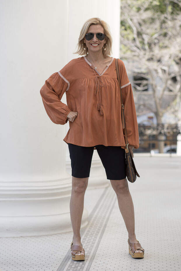 Womens Rust Peasant Blouse With Novelty Stitching