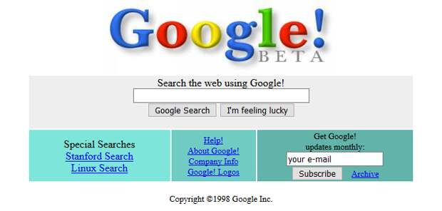 Screenshot of Google in 1998