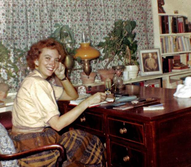 Madeleine L'Engle, seen at her desk in 1959, did much of her writing at her 200-year-old farmhouse called Crosswicks in Goshen, Conn. L'Engle wrote that publishers had trouble with 