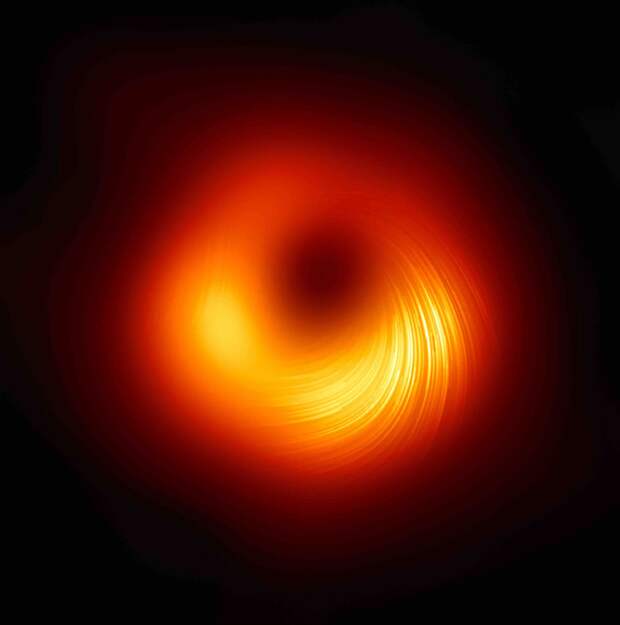 Изображение черной дыры, полученное Event Horizon Telescope, показывает изменение направления света под действием магнитного поля