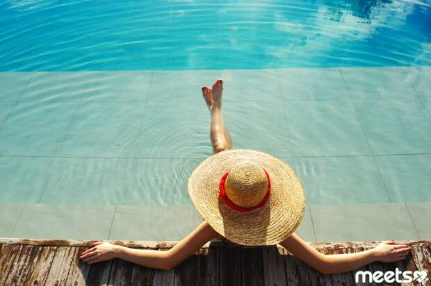 traveling woman in the pool