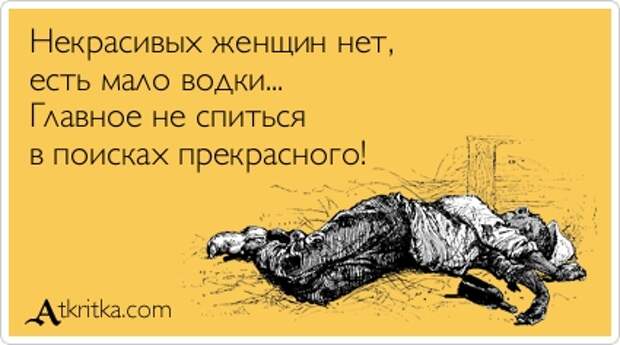 Некрасивых женщин нет,  есть мало водки... Главное не спиться  в поисках прекрасного!
