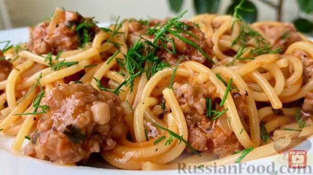 Фото к рецепту: Спагетти с фрикадельками