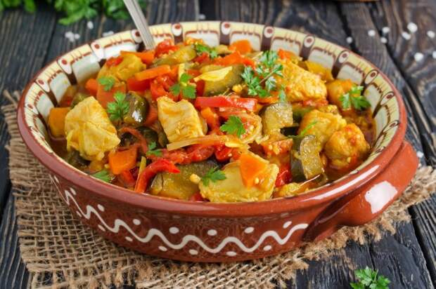 Овощное рагу с курицей без картошки Овощное рагу с курицей без картошки