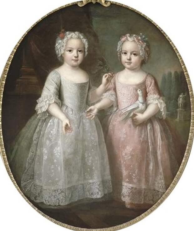 Портрет Генриетты Анны с сестрой-близнецом Луизой Элизабеттой, около 1737 года, автор Пьер Гобер