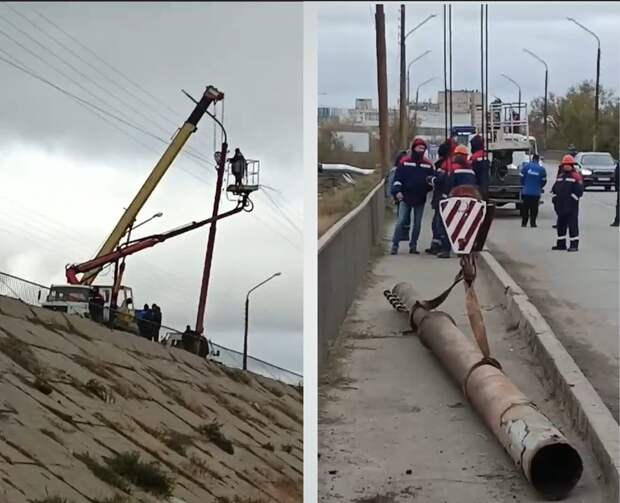 Падающий столб на астраханском мосту демонтирован