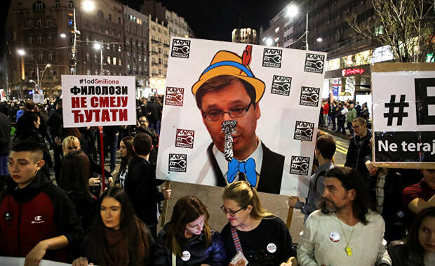 Акция протеста против правительства Александра Вучича в центре Белграда, Сербия