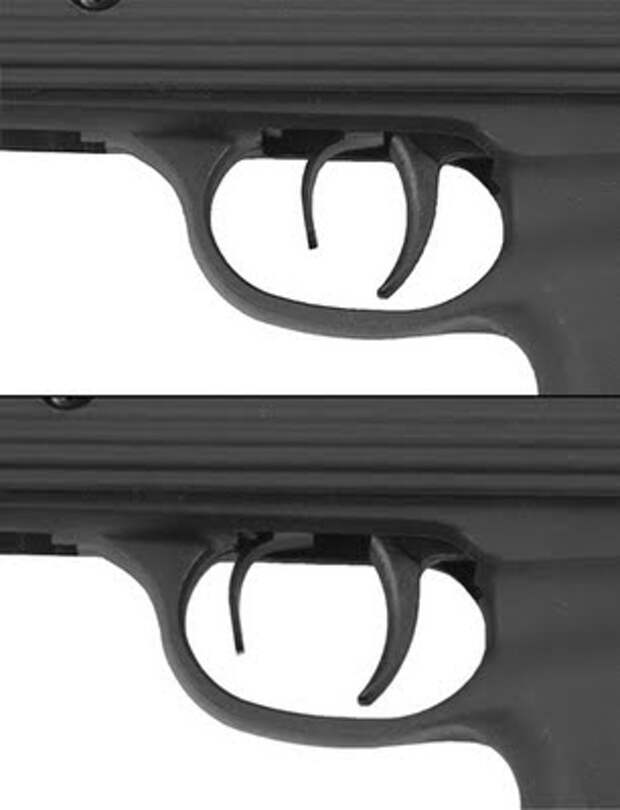 Пневматический пистолет Browning 800 Mag. Вверху - предохранитель включён, внизу - предохранитель отключён.