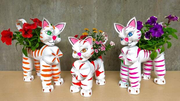 Кошки-симпатяшки для цветов! Легко сделать из простых материалов
