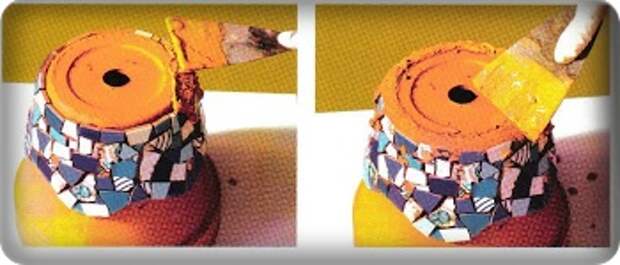 Цветочный горшок, украшенный мозаикой из битой плитки