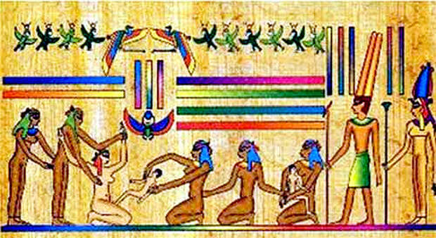Изображение процесса родов на Кахунском папирусе. /Фото:egyptopedia.info