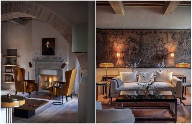Гармоничное сочетание старинной отделки с современными предметами мебели и аксессуарами (Castello Di Reschio Hotel, Италия).