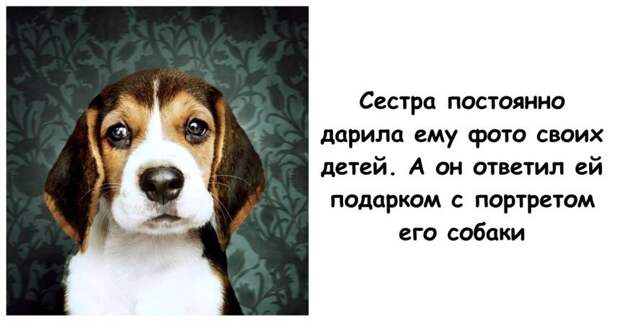 Сестра постоянно дарила ему фото своих детей. А он ответил ей подарком с портретом его собаки