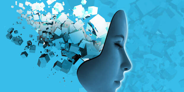 Conceptual image of female likeness face and abstract technology