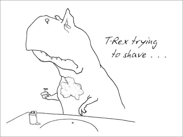 2. «Ти-Рекс пытается побриться…» динозавр, иллюстрация, рекс, рисунок, художник, юмор