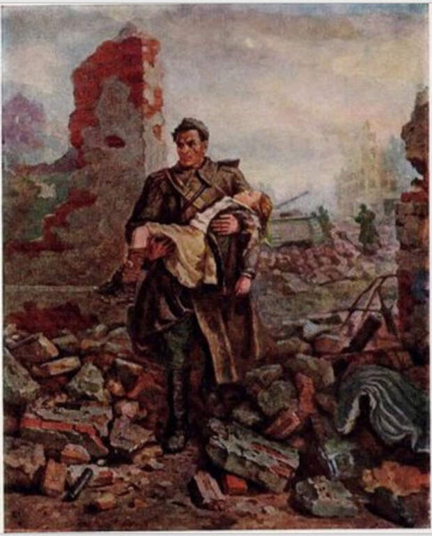 Русский солдат со спасенной немецкой девочкой
