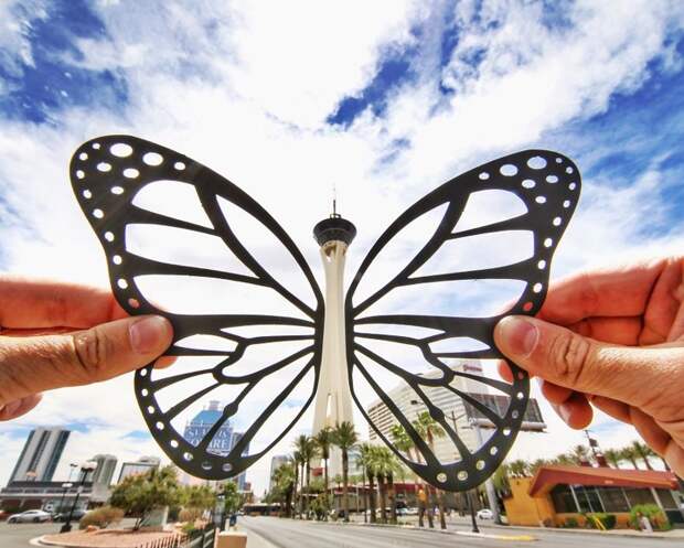 13. Бабочка в Лас-Вегасе достопримечательност, путешествие, трафарет, фотограф