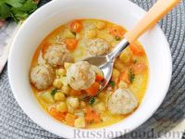 Фото к рецепту: Суп с нутом и фрикадельками, по-турецки