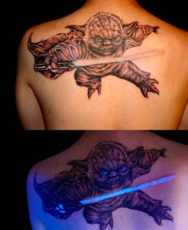 Татуировка с изображением Мастера Йода.