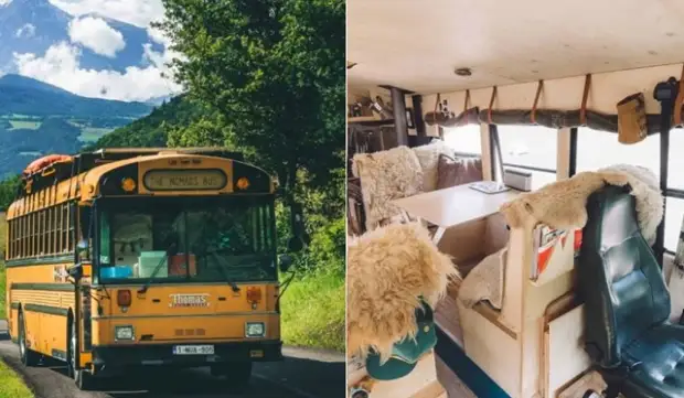 The Nomads Bus - мобильный дом, переделанный из старого школьного автобуса. The Nomads Bus - мобильный дом, переделанный из старого школьного автобуса.