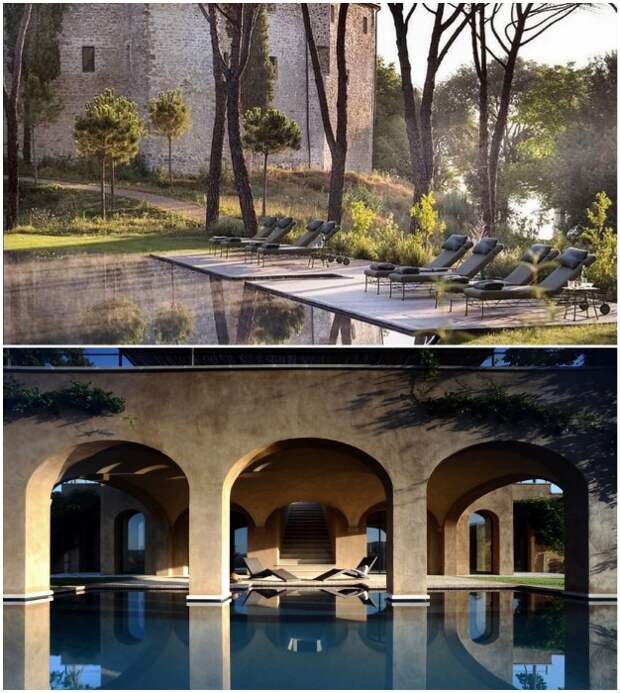 Пруд и бассейн предназначены для гостей отеля (Castello Di Reschio Hotel, Италия).