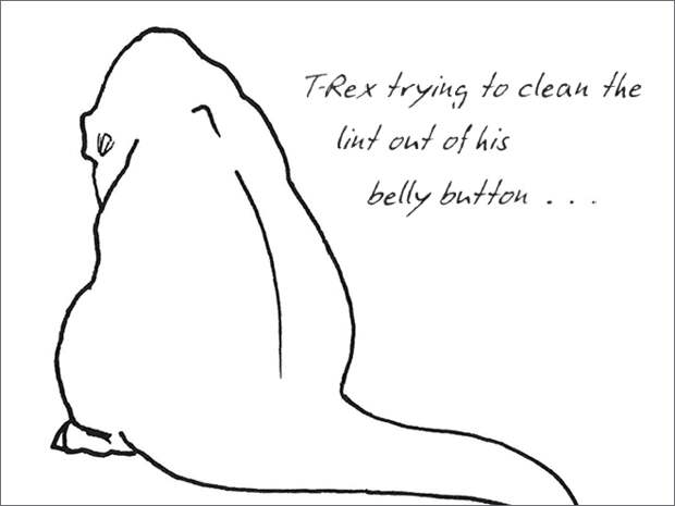 6. «Ти-Рекс пытает очистить свой пупочек от катышков…» динозавр, иллюстрация, рекс, рисунок, художник, юмор