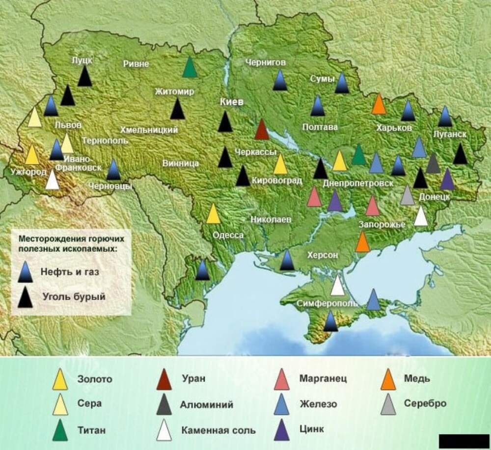 Полезные ископаемые Украины на карте