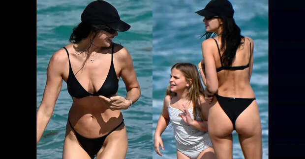 Ирину Шейк засняли в бикини на пляже с дочерью