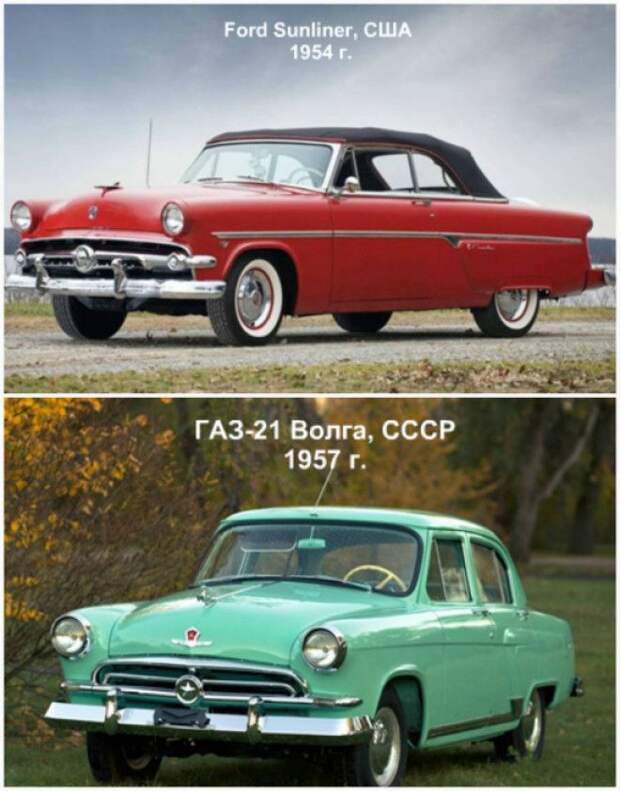 Ford Sunliner, США, 1954 года и ГАЗ-21 «Волга», СССР, 1957 года. Ford Sunliner США 1954 года и ГАЗ21 Волга СССР 1957 года