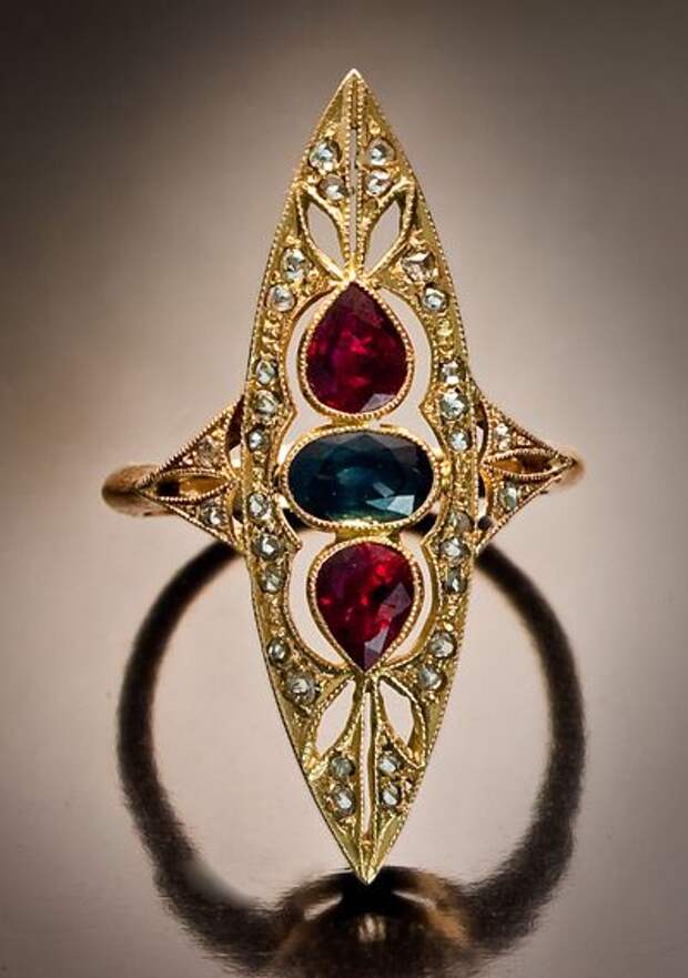 Art Deco Ruby, Sapphire and Diamond Ring St. Petersburg, circa 1930