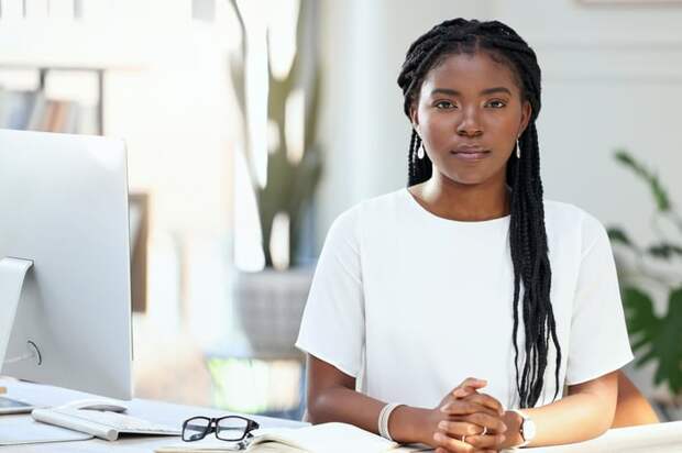 A person at a desk.