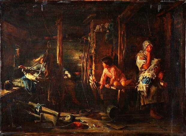 К. Лемох, "Пьяный муж", 1894 г.