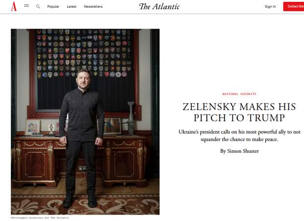 Статья Саймона Шустера, опубликованная The Atlantic - лишь подтверждает, что единственным «тормозом» мира в Украине остается только Зеленский.